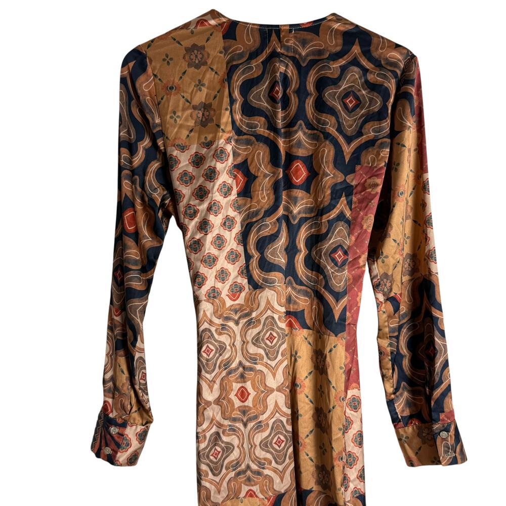 MISA Eliza Patchwork Print Long Sleeve Tie Waist Boho Wrap Midi Dress Size M - Picture 15 of 16